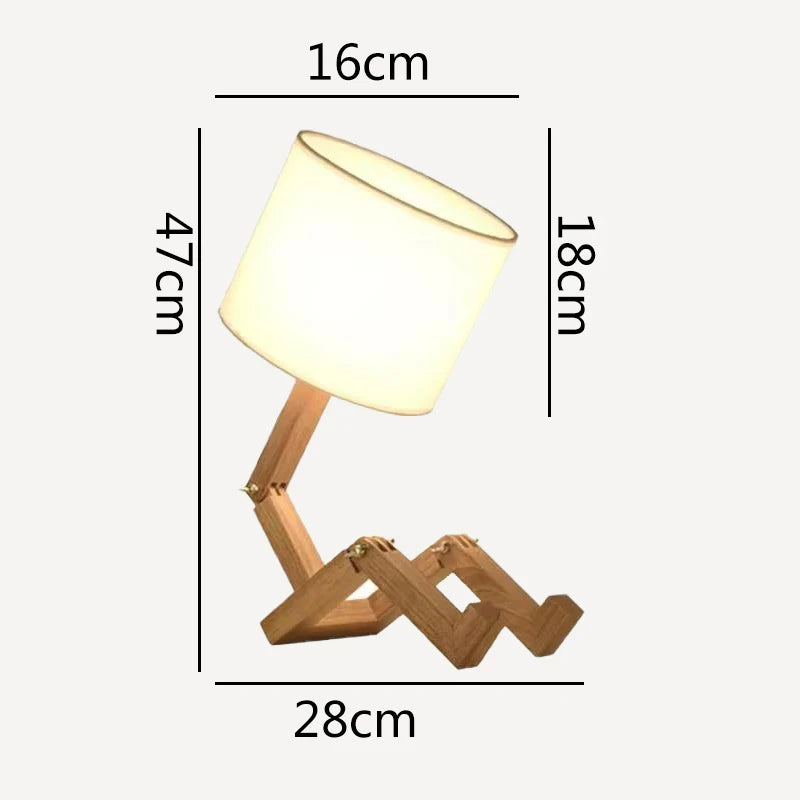 OUDELADI Robot Shape Wooden Table Lamp Modern Cloth Art Wood Desk Table Lamp Decor Luminaires Parlor Study Bedroom Night Light